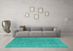 Machine Washable Oriental Turquoise Industrial Area Rugs in a Living Room,, wshurb1857turq