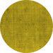 Round Machine Washable Oriental Yellow Industrial Rug, wshurb1857yw