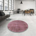 Round Mid-Century Modern Pale Violet Red Pink Oriental Rug in a Office, urb1858