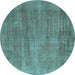 Round Oriental Turquoise Industrial Rug, urb1858turq