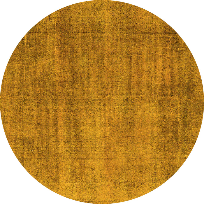 Round Machine Washable Oriental Yellow Industrial Rug, wshurb1858yw