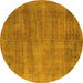 Round Machine Washable Oriental Yellow Industrial Rug, wshurb1858yw