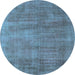 Round Machine Washable Oriental Light Blue Industrial Rug, wshurb1858lblu