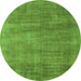 Round Machine Washable Oriental Green Industrial Area Rugs, wshurb1858grn