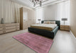 Mid-Century Modern Pale Violet Red Pink Oriental Rug in a Bedroom, urb1858