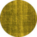 Round Machine Washable Oriental Yellow Industrial Rug, wshurb1859yw