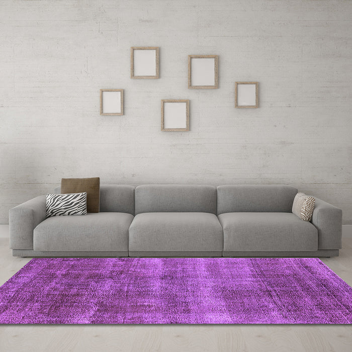 Machine Washable Oriental Purple Industrial Area Rugs in a Living Room, wshurb1859pur