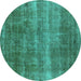 Round Oriental Turquoise Industrial Rug, urb1859turq