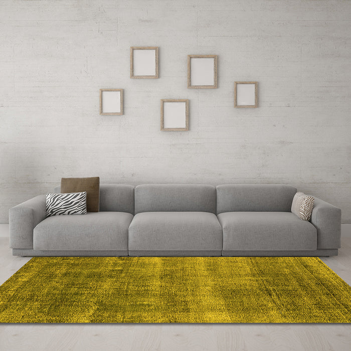 Machine Washable Oriental Yellow Industrial Rug in a Living Room, wshurb1859yw