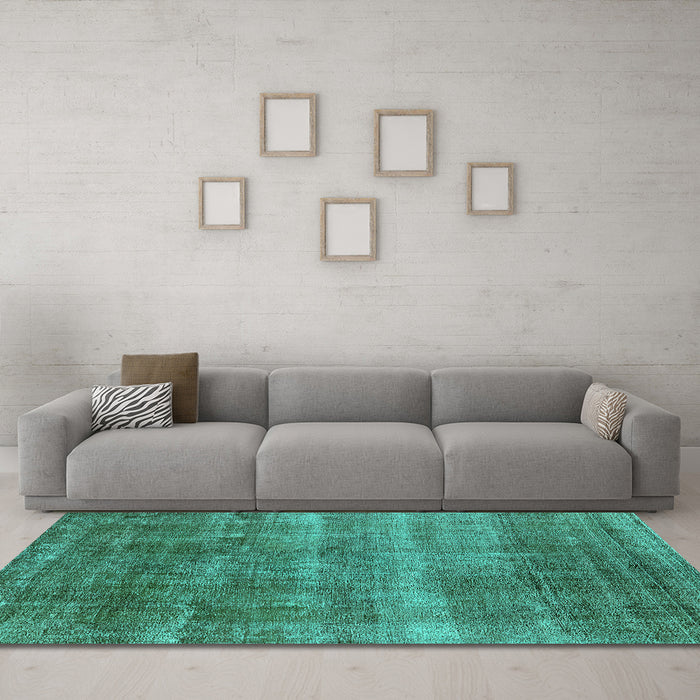 Machine Washable Oriental Turquoise Industrial Area Rugs in a Living Room,, wshurb1859turq