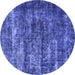 Round Machine Washable Oriental Blue Industrial Rug, wshurb1860blu