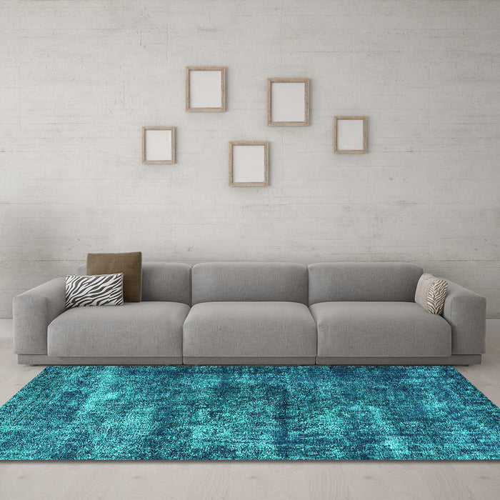 Machine Washable Oriental Turquoise Industrial Area Rugs in a Living Room,, wshurb1860turq