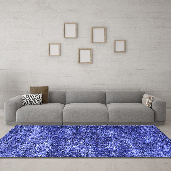 Machine Washable Oriental Blue Industrial Rug in a Living Room, wshurb1860blu