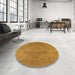 Round Mid-Century Modern Dark Orange Oriental Rug in a Office, urb1861