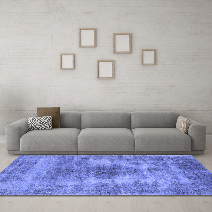 Machine Washable Oriental Blue Industrial Rug in a Living Room, wshurb1862blu
