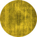 Round Machine Washable Oriental Yellow Industrial Rug, wshurb1862yw