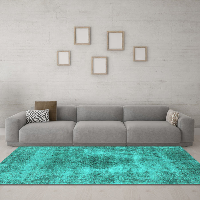 Machine Washable Oriental Turquoise Industrial Area Rugs in a Living Room,, wshurb1862turq