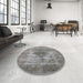 Round Mid-Century Modern Sandstone Brown Oriental Rug in a Office, urb1862