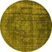 Round Machine Washable Oriental Yellow Industrial Rug, wshurb1863yw