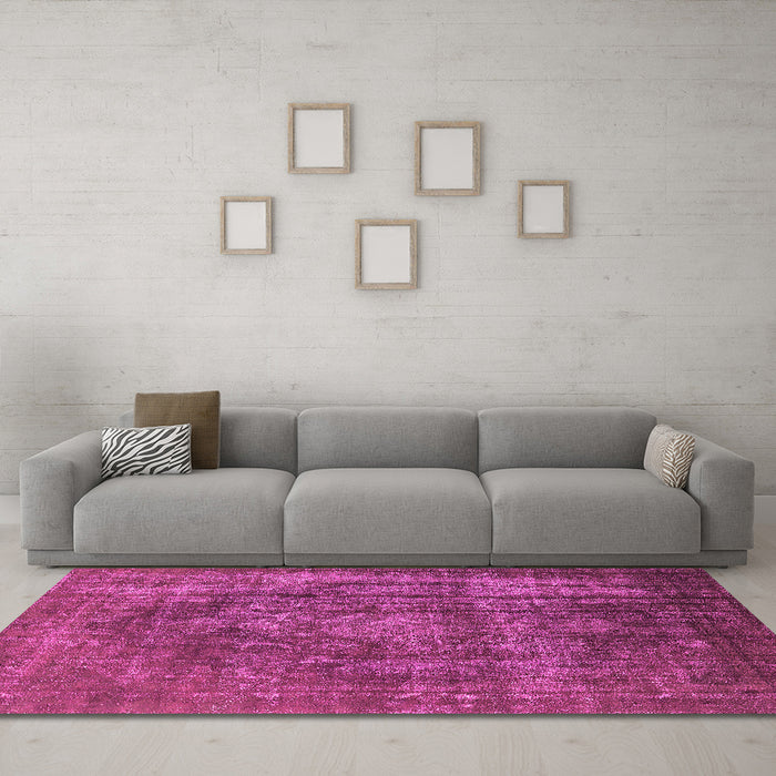 Machine Washable Oriental Pink Industrial Rug in a Living Room, wshurb1863pnk