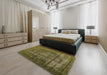 Mid-Century Modern Hazel Green Oriental Rug in a Bedroom, urb1863