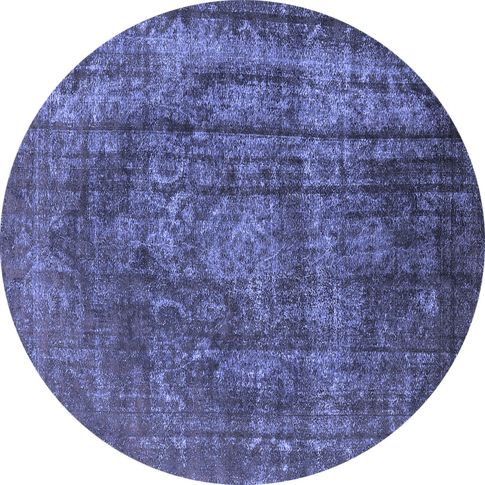 Round Machine Washable Oriental Blue Industrial Rug, wshurb1863blu