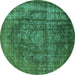 Round Oriental Turquoise Industrial Rug, urb1863turq