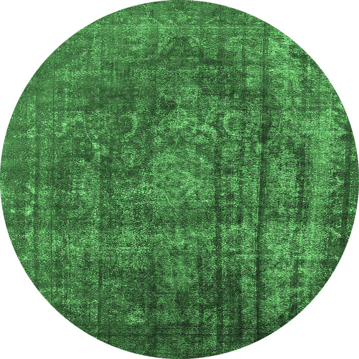 Round Machine Washable Oriental Emerald Green Industrial Area Rugs, wshurb1863emgrn