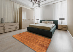 Mid-Century Modern Orange Red Orange Oriental Rug in a Bedroom, urb1864