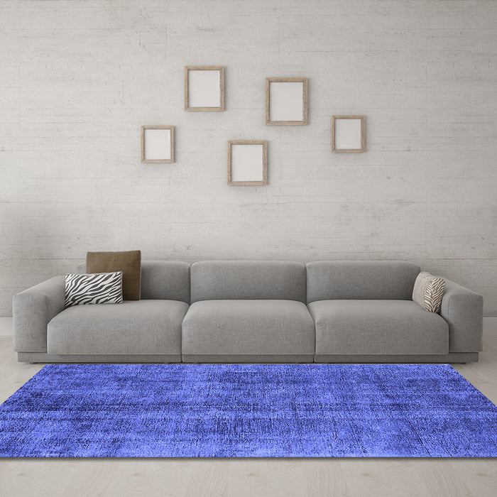 Machine Washable Oriental Blue Industrial Rug in a Living Room, wshurb1865blu