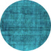 Round Machine Washable Oriental Turquoise Industrial Area Rugs, wshurb1865turq