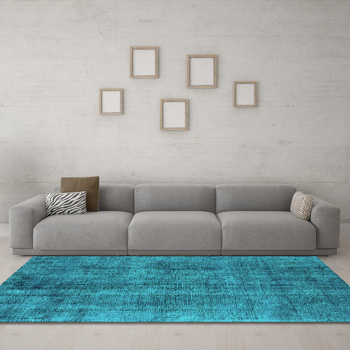 Machine Washable Oriental Turquoise Industrial Area Rugs in a Living Room,, wshurb1865turq