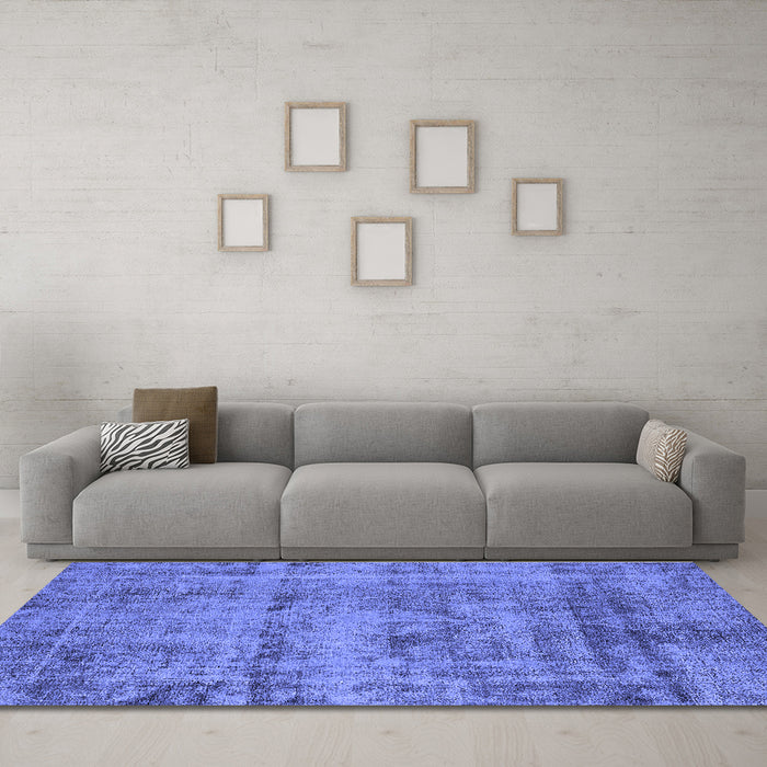 Machine Washable Oriental Blue Industrial Rug in a Living Room, wshurb1866blu