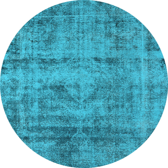 Round Machine Washable Oriental Light Blue Industrial Rug, wshurb1866lblu