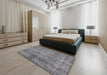 Mid-Century Modern Gray Oriental Rug in a Bedroom, urb1866