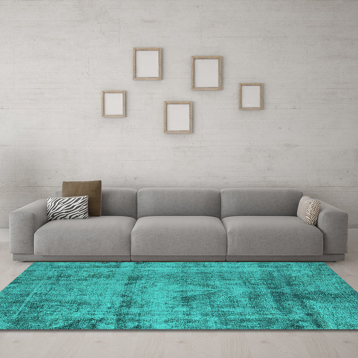 Machine Washable Oriental Turquoise Industrial Area Rugs in a Living Room,, wshurb1866turq