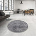 Round Mid-Century Modern Gray Oriental Rug in a Office, urb1866