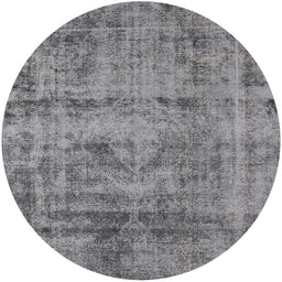 Round Machine Washable Industrial Modern Grey Gray Rug, wshurb1866