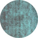 Round Oriental Turquoise Industrial Rug, urb1867turq