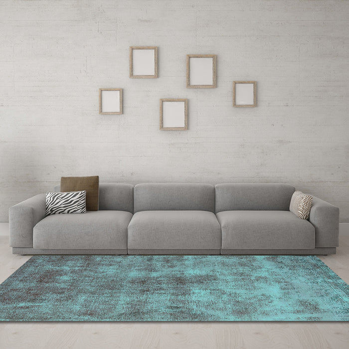 Machine Washable Oriental Turquoise Industrial Area Rugs in a Living Room,, wshurb1867turq
