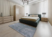 Mid-Century Modern Silver Gray Oriental Rug in a Bedroom, urb1868