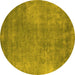 Round Machine Washable Oriental Yellow Industrial Rug, wshurb1868yw