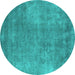 Round Machine Washable Oriental Turquoise Industrial Area Rugs, wshurb1868turq