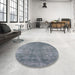 Round Mid-Century Modern Silver Gray Oriental Rug in a Office, urb1868