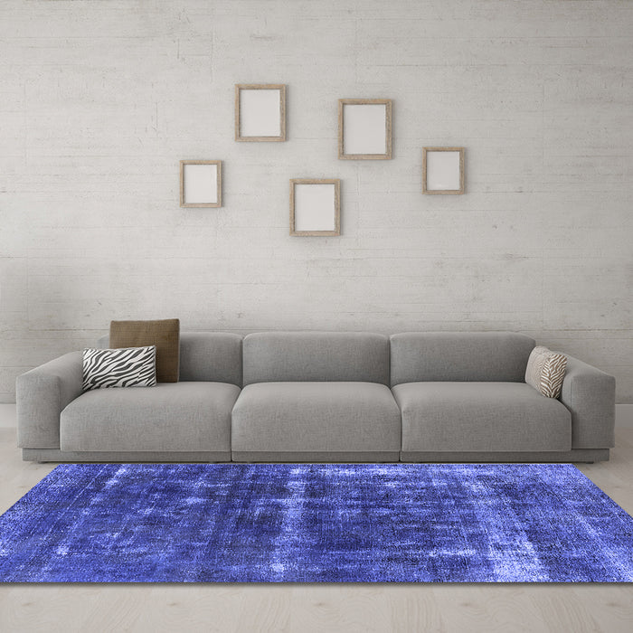 Machine Washable Oriental Blue Industrial Rug in a Living Room, wshurb1869blu