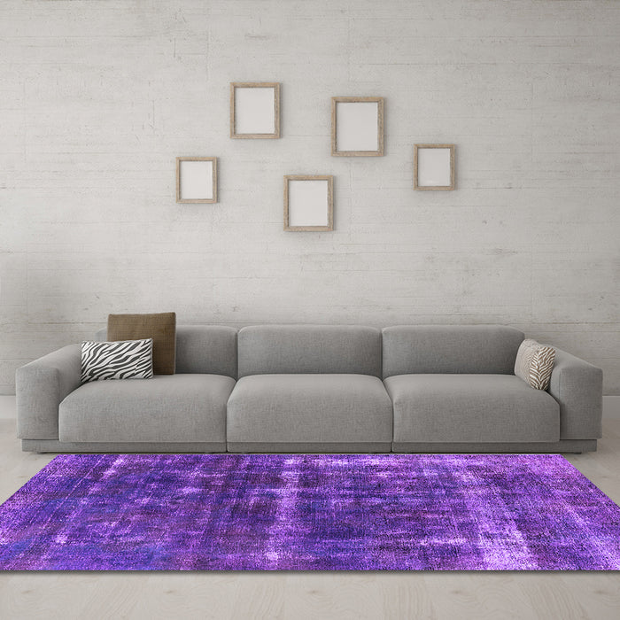 Machine Washable Oriental Purple Industrial Area Rugs in a Living Room, wshurb1869pur