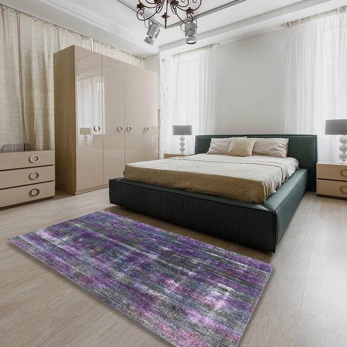 Machine Washable Industrial Modern Purple Haze Purple Rug in a Bedroom, wshurb1869