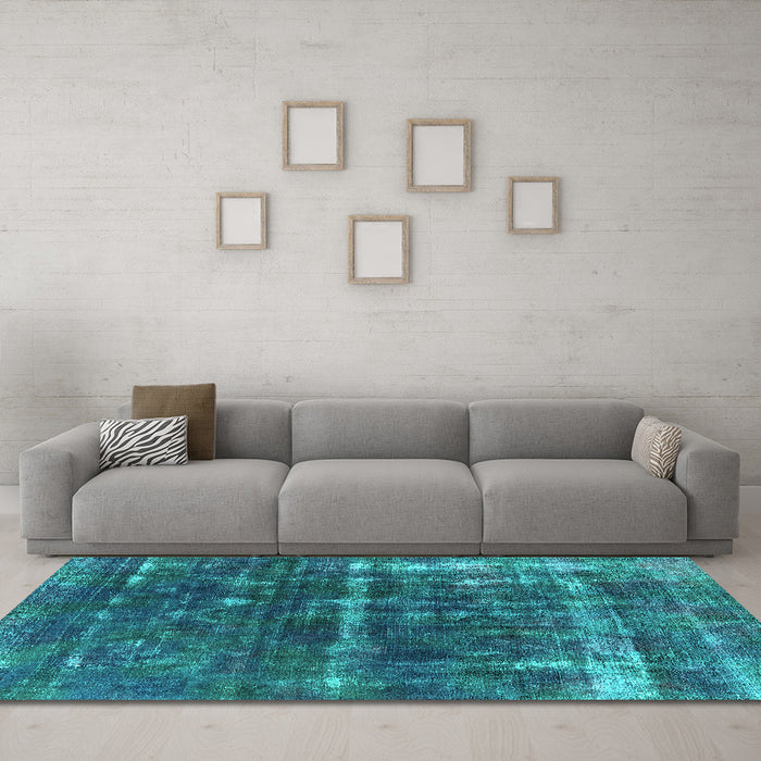 Machine Washable Oriental Turquoise Industrial Area Rugs in a Living Room,, wshurb1869turq