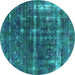 Round Oriental Turquoise Industrial Rug, urb1869turq