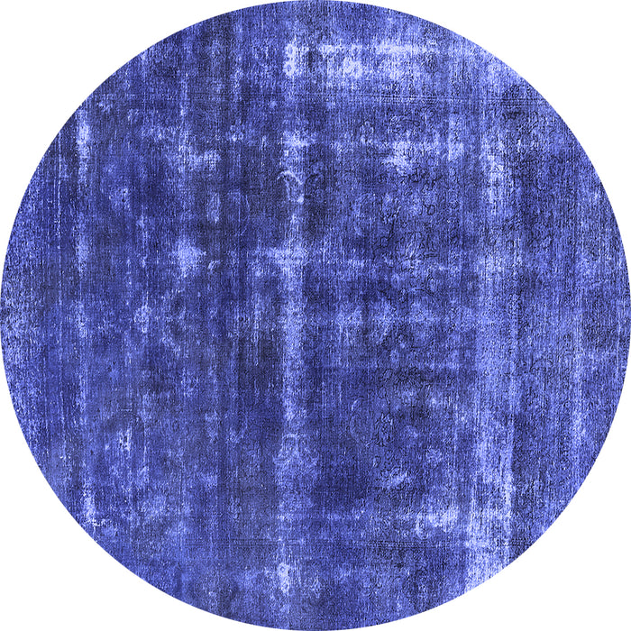 Round Machine Washable Oriental Blue Industrial Rug, wshurb1869blu